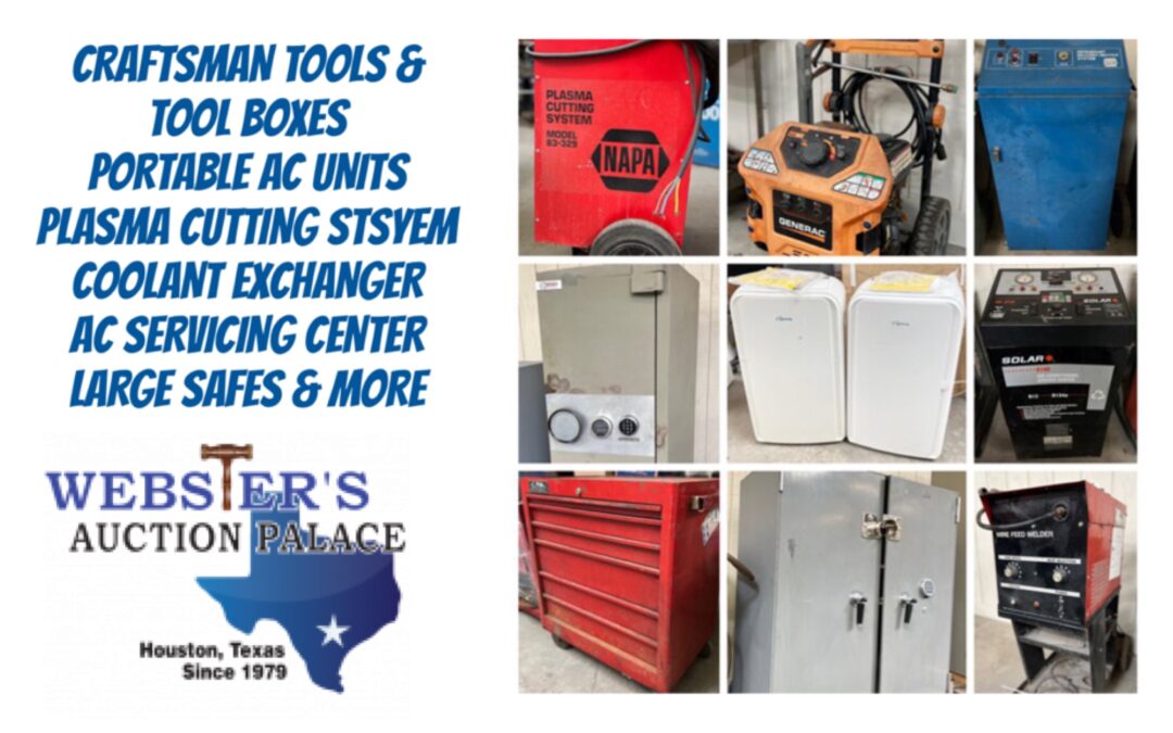 ONLINE AUCTION – TOOLS, MECHANIC SHOP, LARGE SAFES, PORTABLE AC UNITS & MORE STARTS FRIDAY AUGUST 25TH AT 10AM